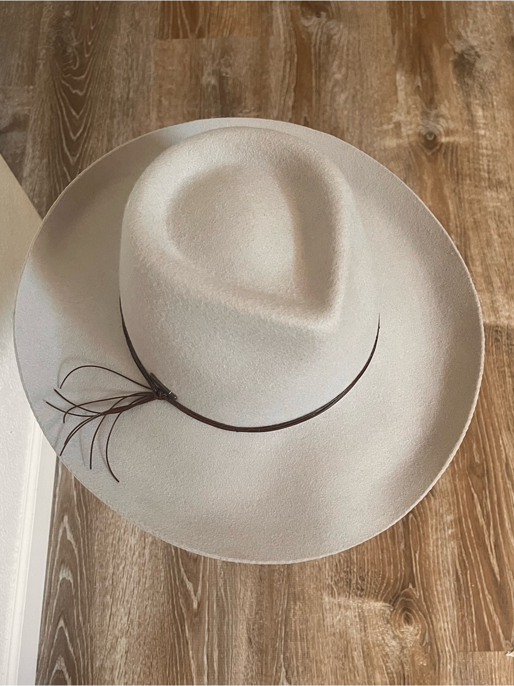 Pendleton Cream Wide-Brim 100% Wool Fedora Brown Leather Band Brim 3.5 Crown 5"